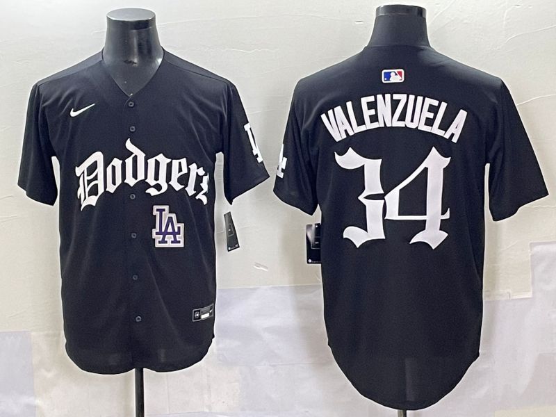 Men 2025 Los Angeles Dodgers #34 Valenzuela Black Seventh generation Joint Name Nike MLB Jersey style 14